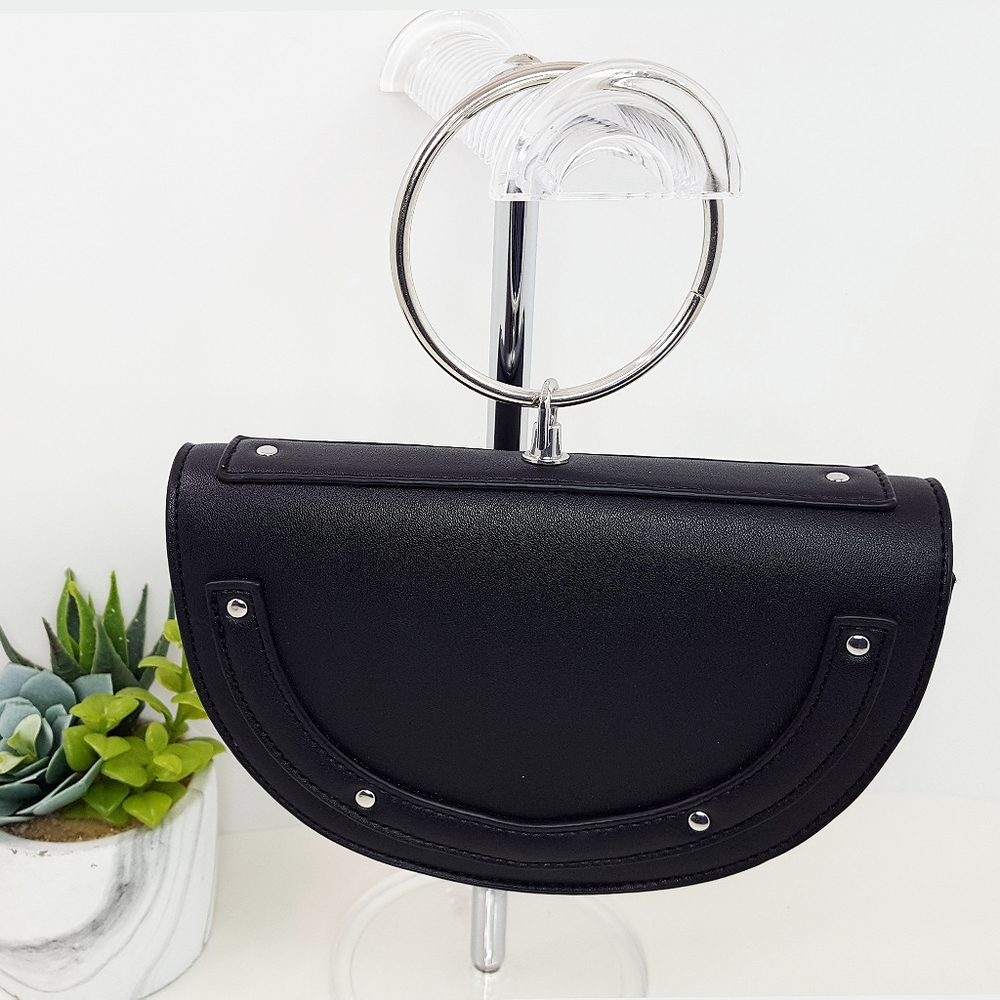 Half Moon Crossbody Handbag| Round Ring Metal Handle| Studded
